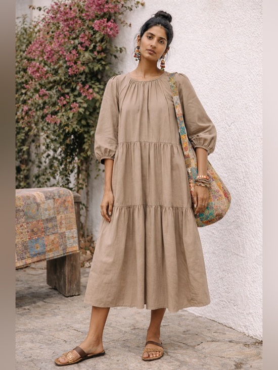 Zara Dresses & Skirts - Zara Tiered Poplin Midi Dress | Blogger Favorite | Rich Taupe | Size Medium